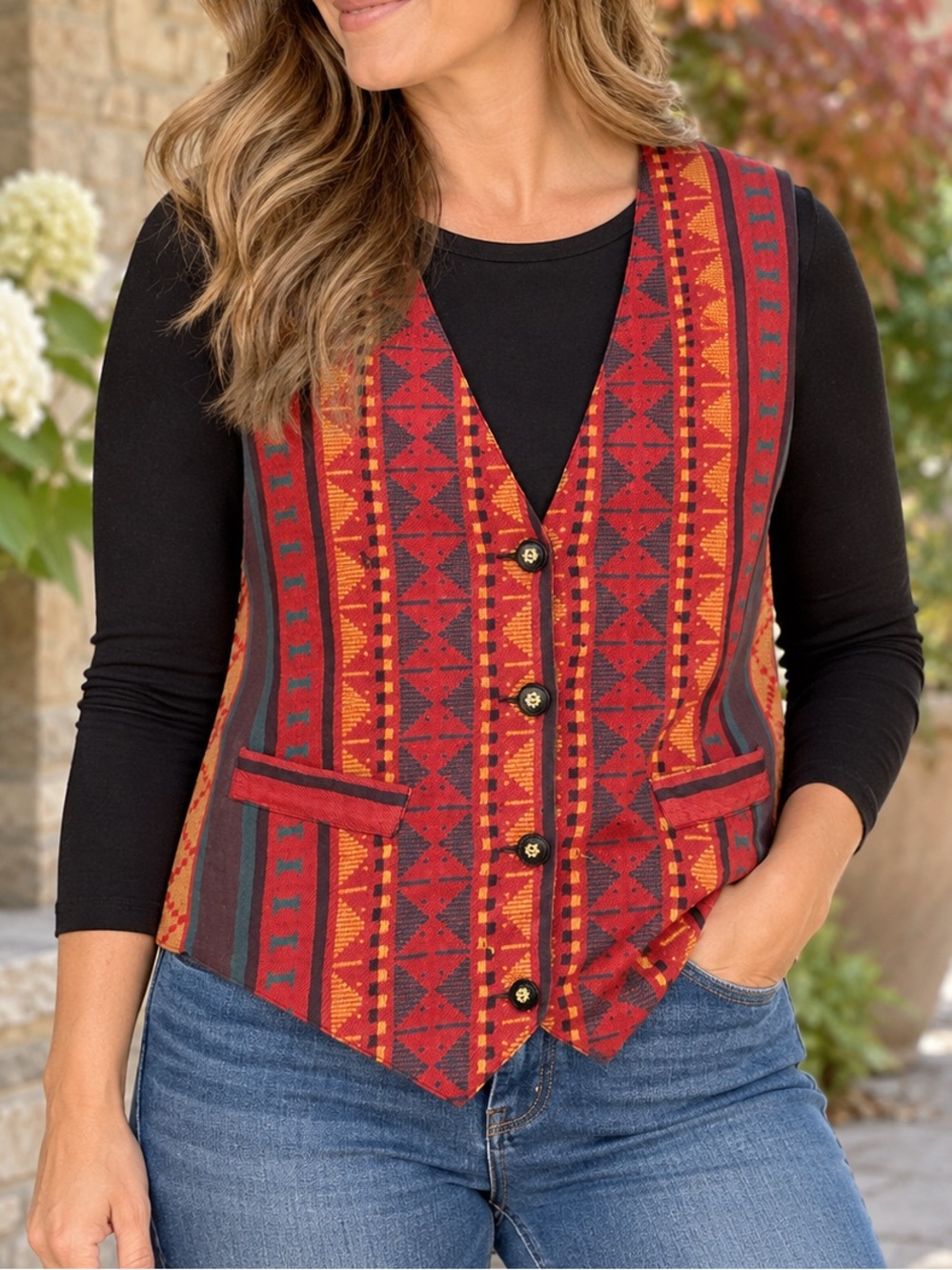 Vintage Pelican Cove Southwestern Tie Back Vest | Y2K 90s Boho Festival Western